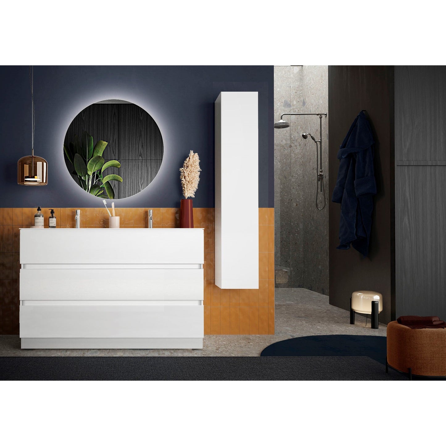 Vivia 2 Drawer White High Gloss 820mm Wall Hung Countertop Vanity Unit with Sink - FurniComp