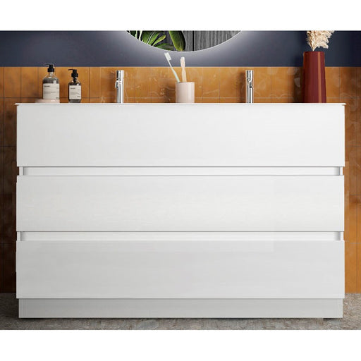 Vivia 3 Drawer White High Gloss 1220mm Free Standing Double Sink Vanity Unit - FurniComp