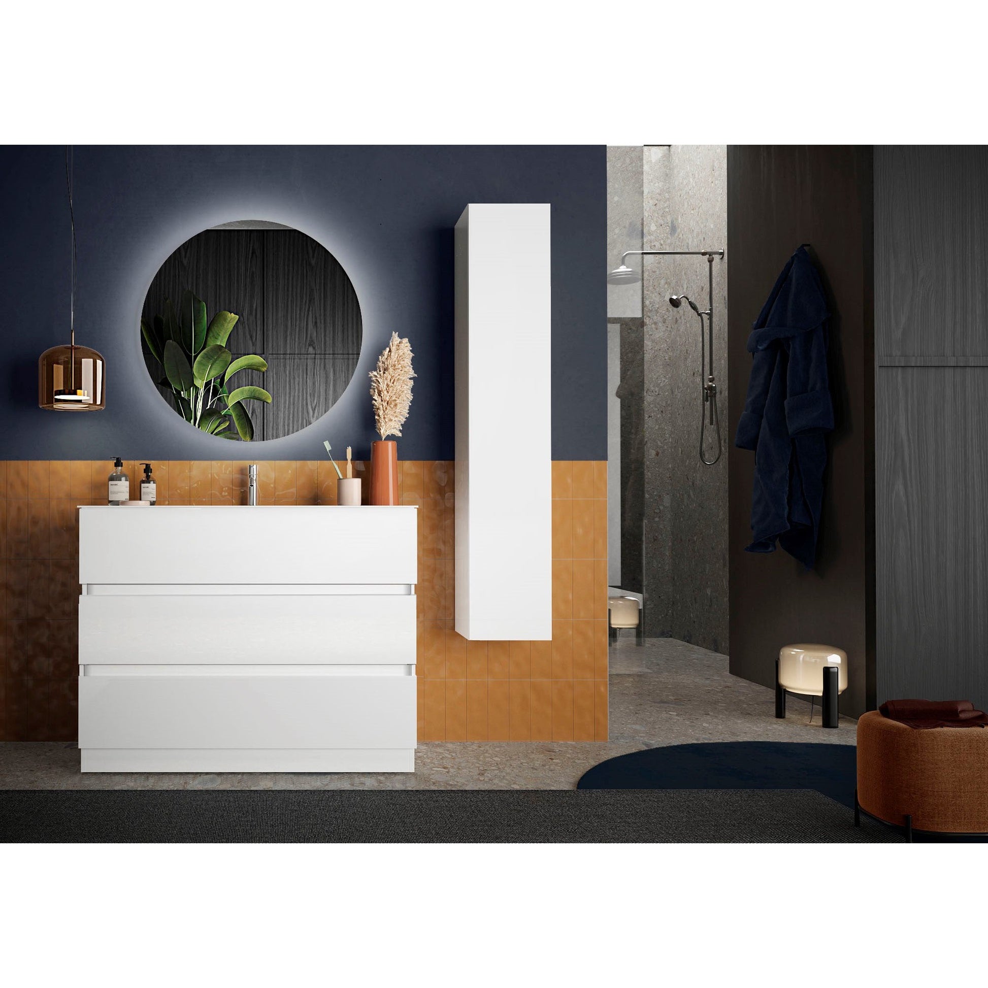 Vivia 2 Drawer White High Gloss 1220mm Wall Hung Double Sink Vanity Unit - FurniComp