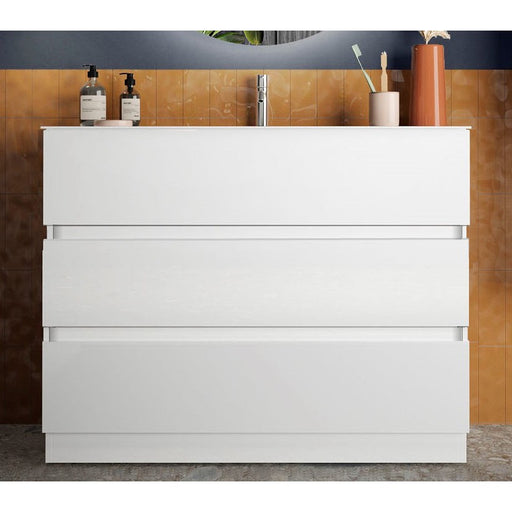 Vivia 3 Drawer White High Gloss 820mm Free Standing Countertop Vanity Unit - FurniComp