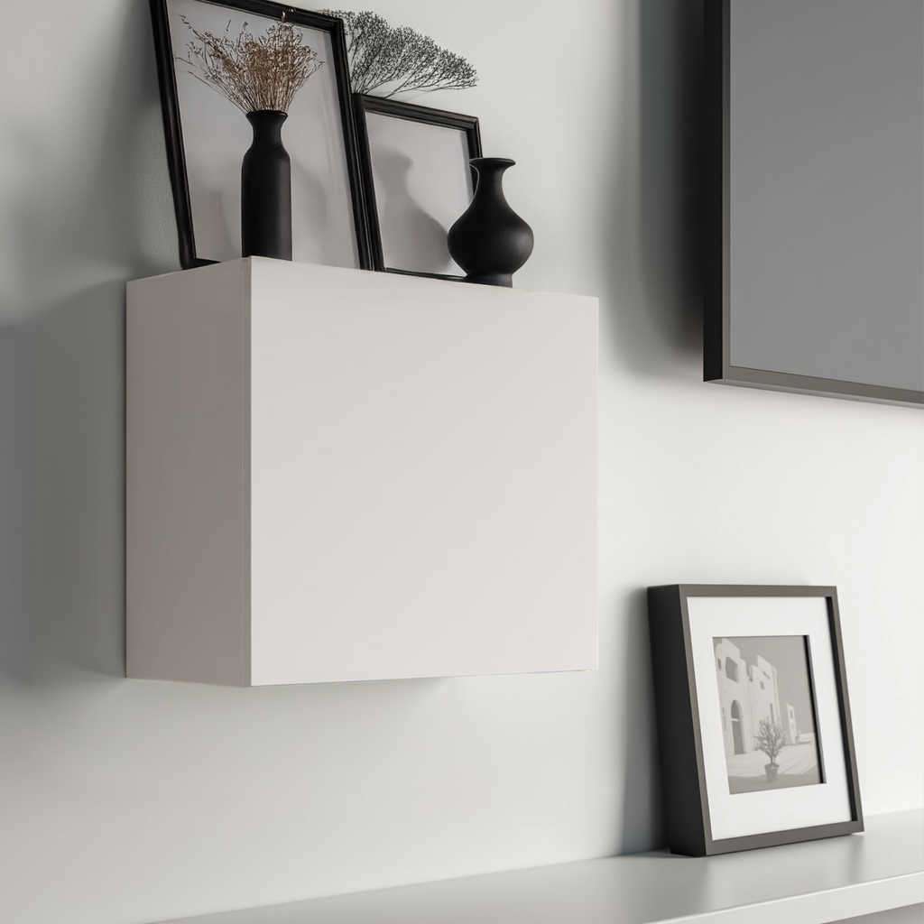 Combo 55cm Floating Wall Cube With Door - White Gloss COM-81-01 - FurniComp