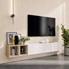 Combo Media Wall Entertainment Unit with Storage – White Gloss & Cadiz Oak COM- 900049-BIK - FurniComp