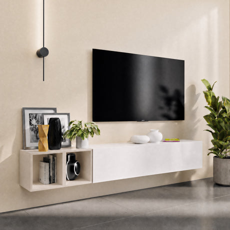 Combo 194cm Floating Wall Hung TV Entertainment Unit – White Gloss & Cashmere - FurniComp