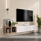 Combo 194cm Floating Wall Hung TV Entertainment Unit – White Gloss & Mercure Oak - FurniComp