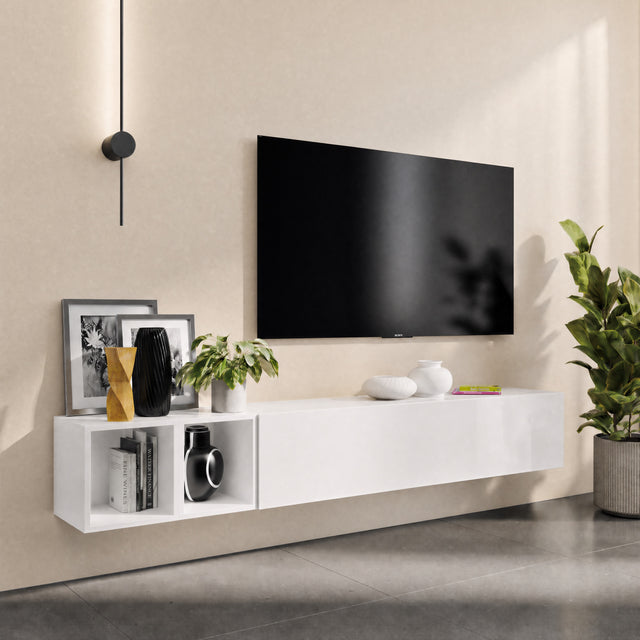 Combo 194cm Floating Wall Hung TV Entertainment Unit – White Gloss - FurniComp