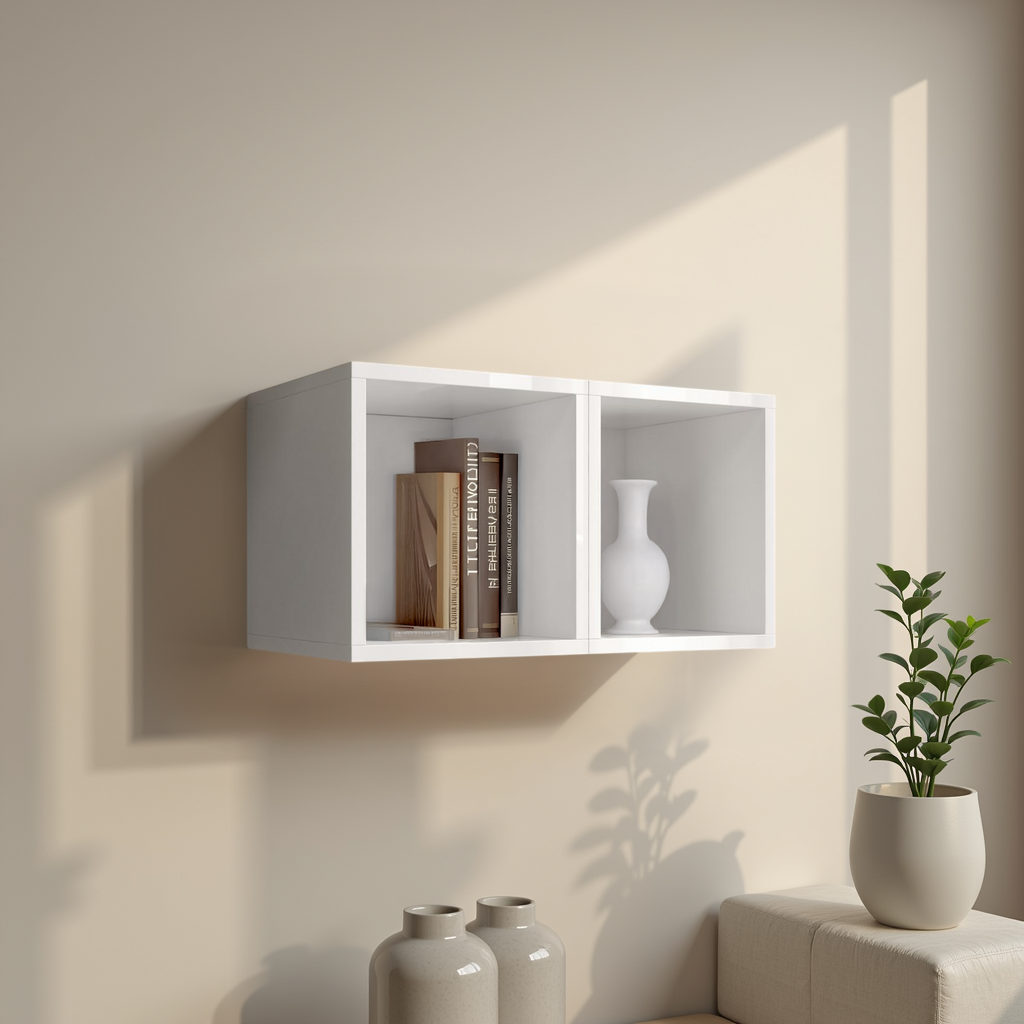 Combo 28cm Floating Wall Cube Set of 2 - White Gloss COM-311-01 - FurniComp