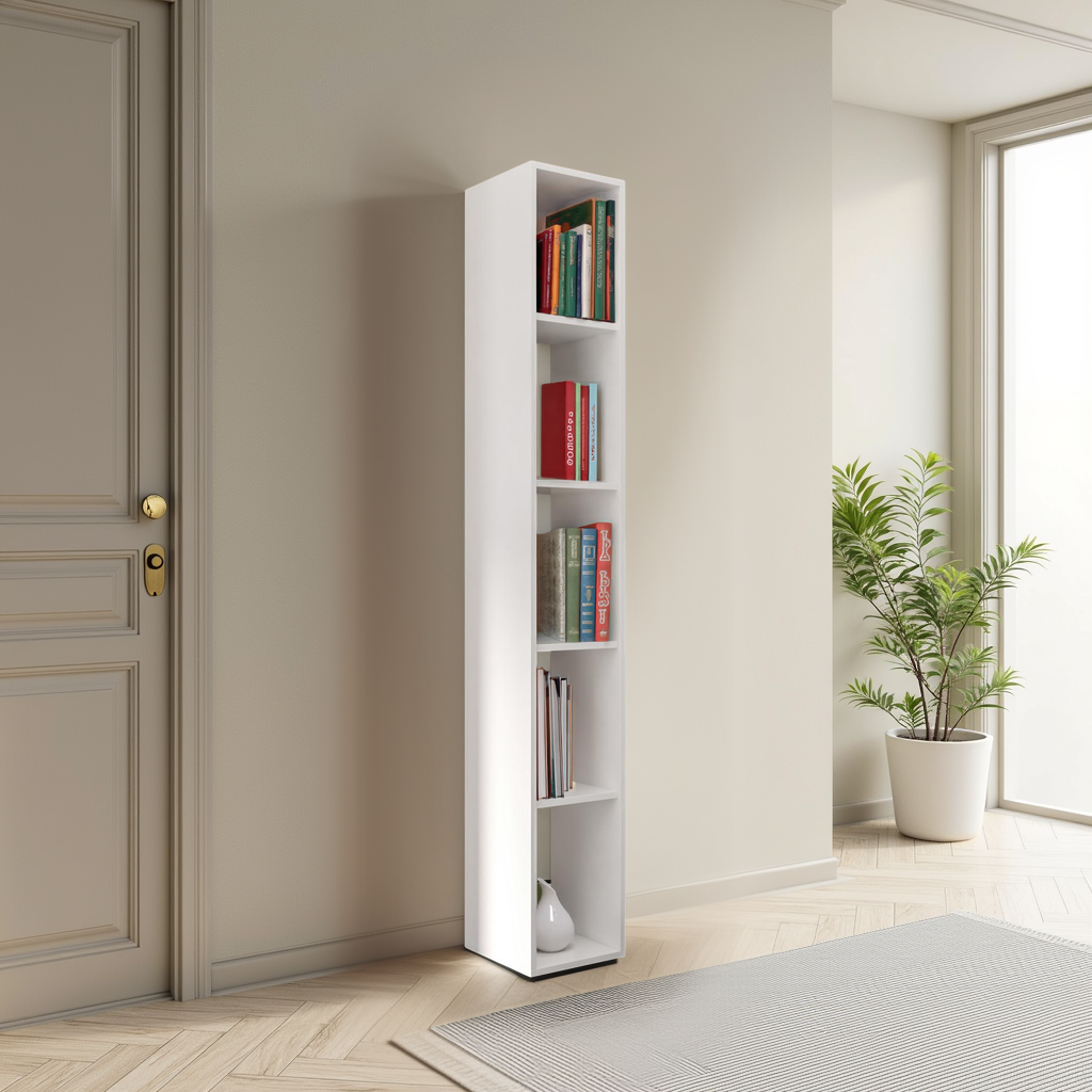 Combo 28cm Tall Narrow Bookcase - White Gloss COM-45-01 - FurniComp
