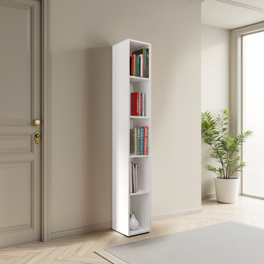 Combo 28cm Tall Narrow Bookcase - White Gloss COM-45-01 - FurniComp