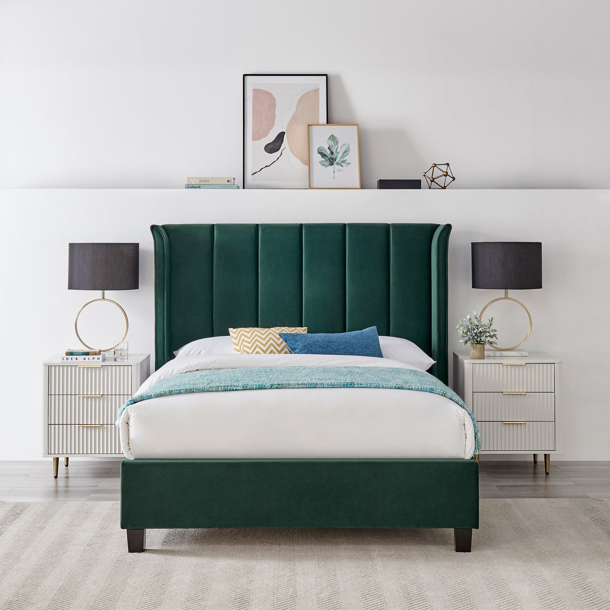 Zaneta Emerald Green Velvet Bed Frame - FurniComp