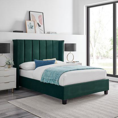 Zaneta Emerald Green Velvet Bed Frame - FurniComp