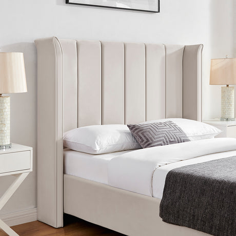 Zaneta Natural Velvet Bed Frame - FurniComp