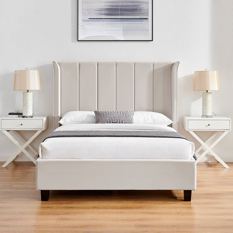 Zaneta Natural Velvet Bed Frame - FurniComp