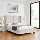 Zaneta Natural Velvet Bed Frame - FurniComp