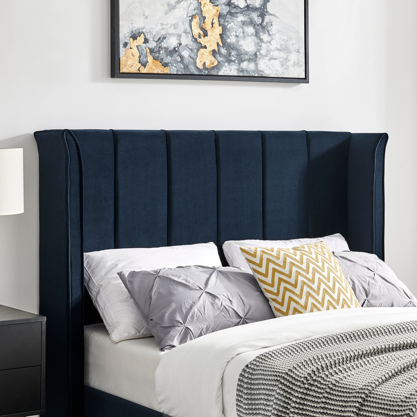 Zaneta Navy Blue Velvet Bed Frame - FurniComp