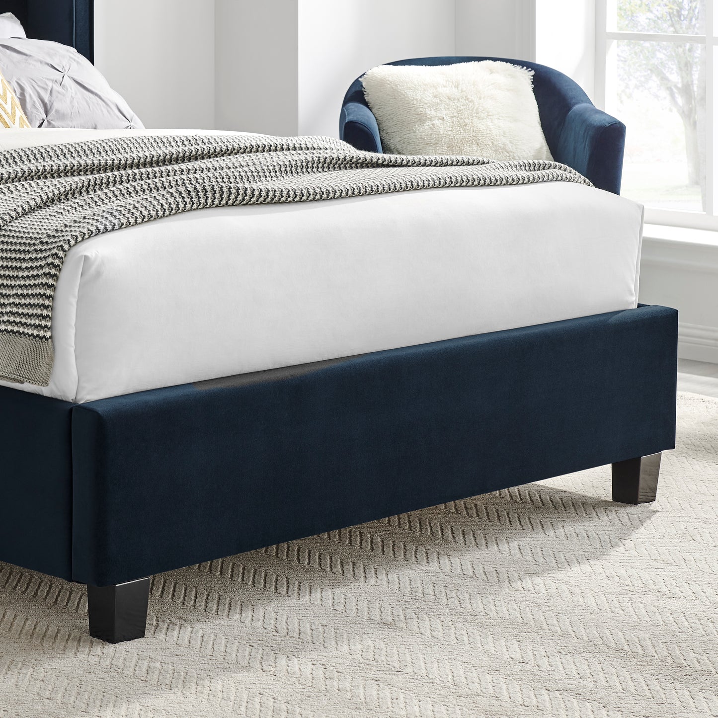 Zaneta Navy Blue Velvet Bed Frame - FurniComp