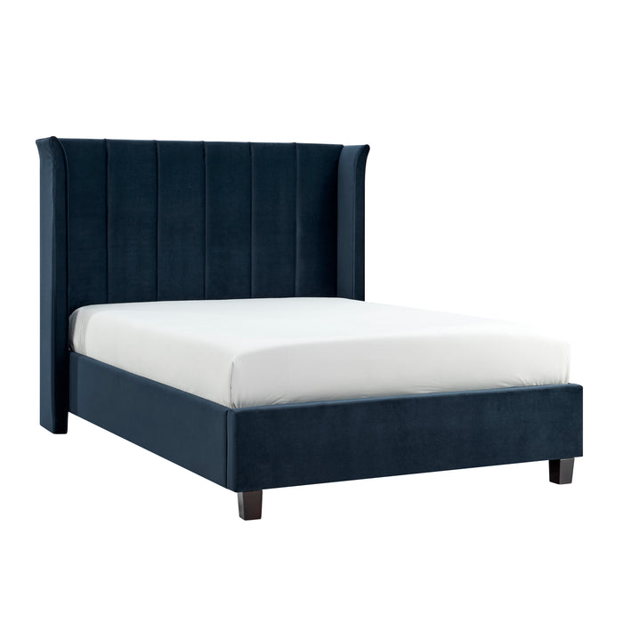 Zaneta Navy Blue Velvet Bed Frame - FurniComp