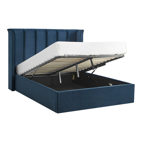 Zaneta Navy Blue Velvet Storage Bed Frame - FurniComp