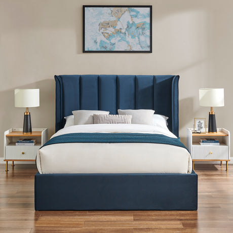 Zaneta Navy Blue Velvet Storage Bed Frame - FurniComp