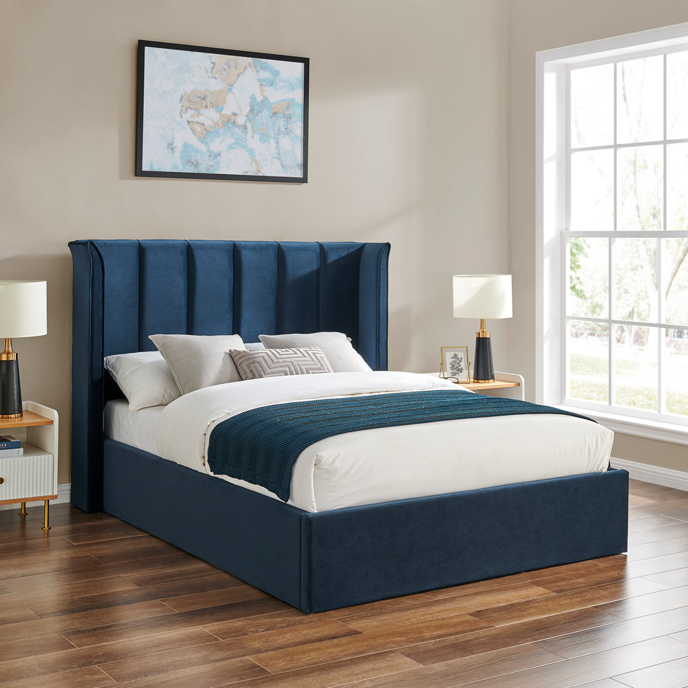 Zaneta Navy Blue Velvet Storage Bed Frame