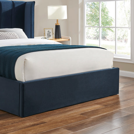 Zaneta Navy Blue Velvet Storage Bed Frame - FurniComp