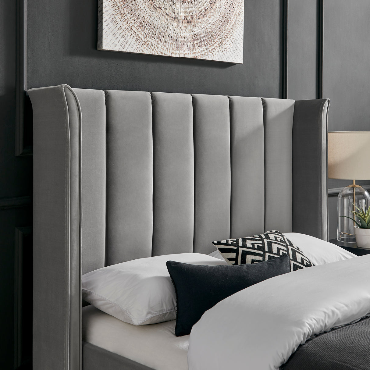 Zaneta Silver Velvet Bed Frame - FurniComp