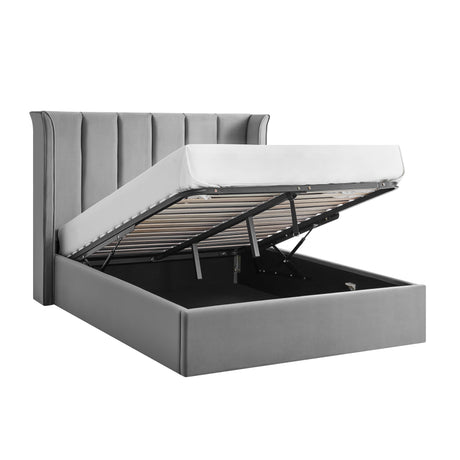 Zaneta Silver Velvet Storage Bed Frame - FurniComp