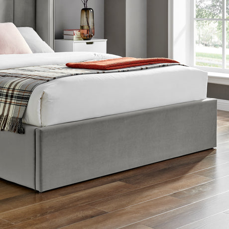 Zaneta Silver Velvet Storage Bed Frame - FurniComp
