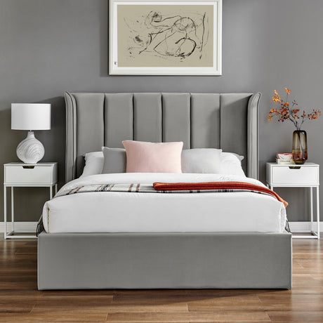Zaneta Silver Velvet Storage Bed Frame - FurniComp