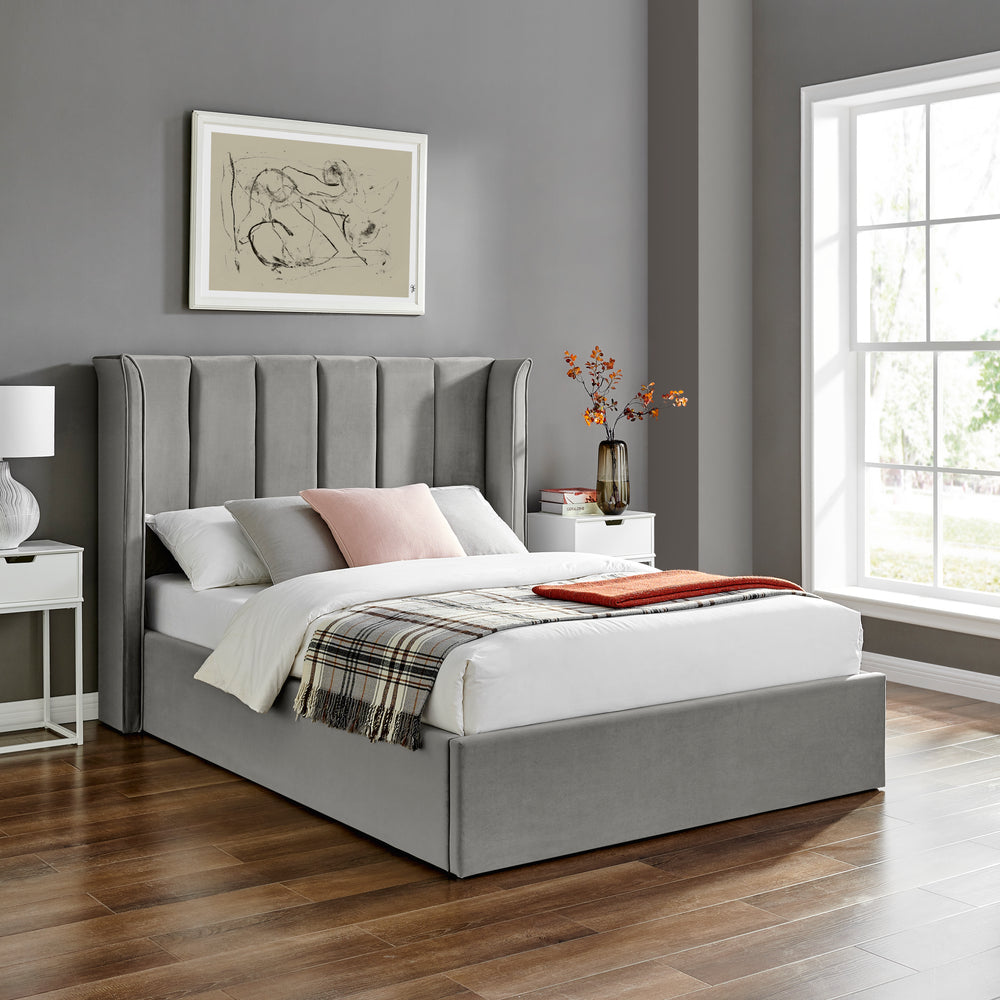 Zaneta Silver Velvet Storage Bed Frame