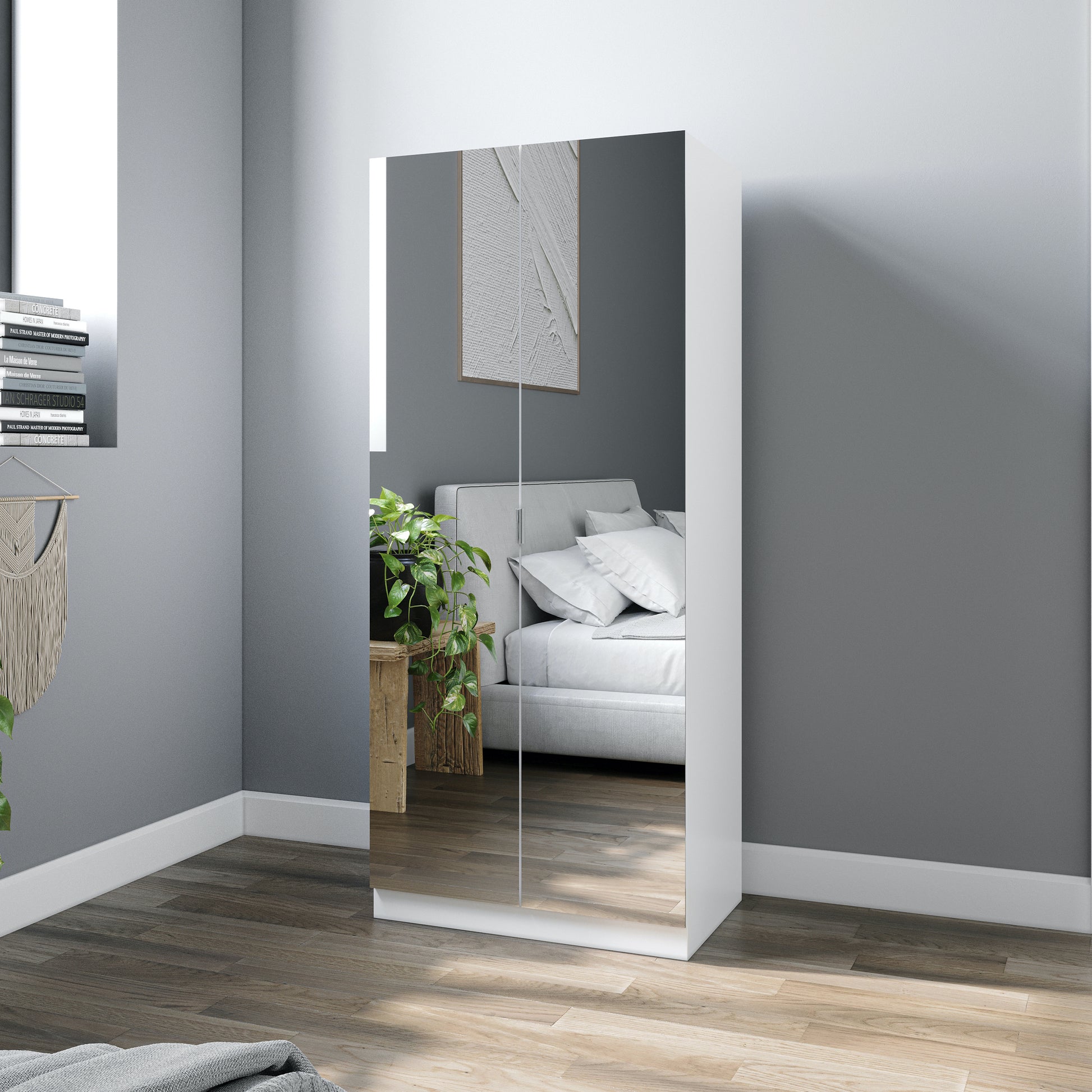 Zoe White Mirrored 2 Door Wardrobe - FurniComp