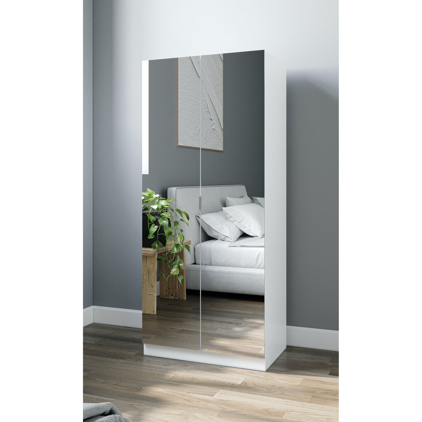 Zoe White Mirrored 2 Door Wardrobe - FurniComp