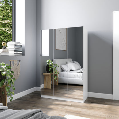 Zoe White Mirrored 3 Door Wardrobe - FurniComp