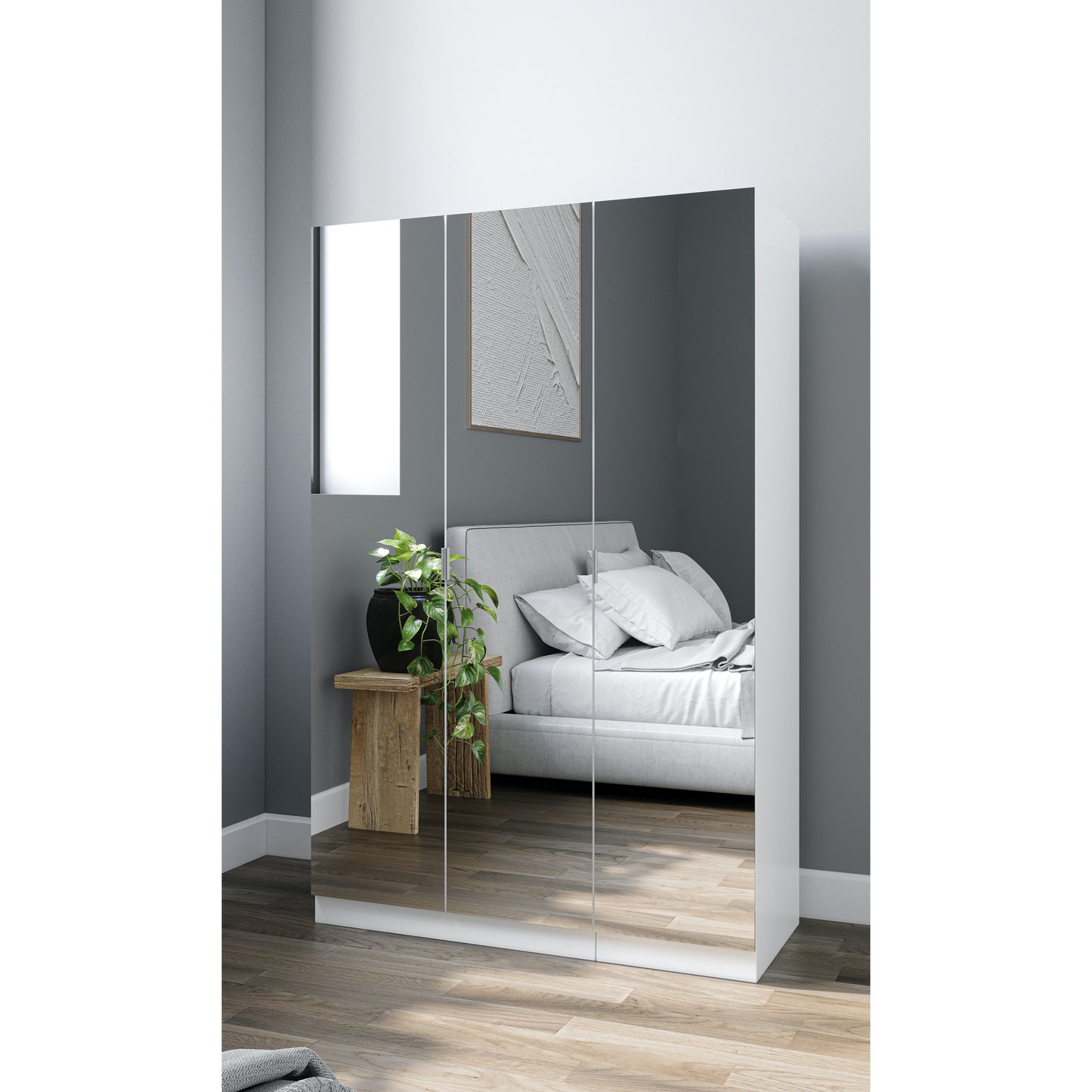 Zoe White Mirrored 3 Door Wardrobe - FurniComp