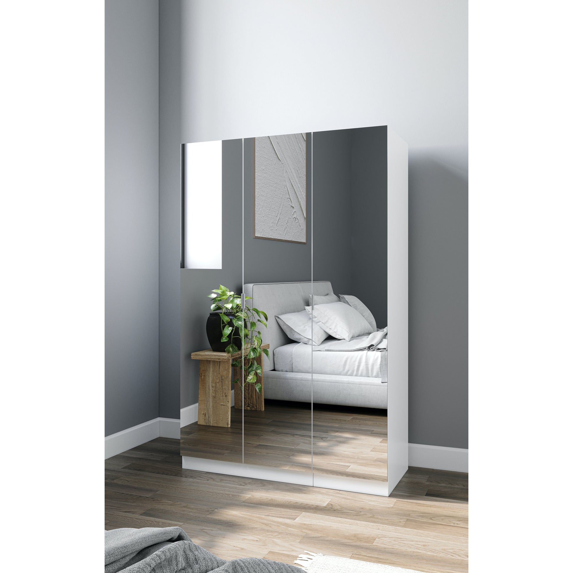 Zoe White Mirrored 3 Door Wardrobe - FurniComp