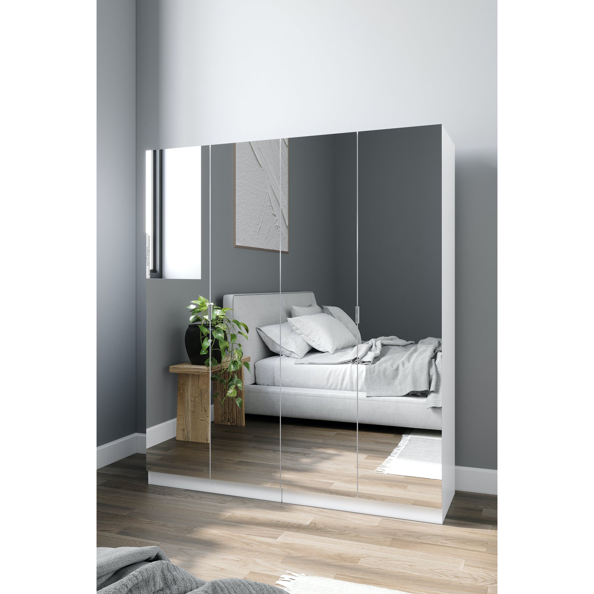 Zoe White Mirrored 4 Door Wardrobe - FurniComp