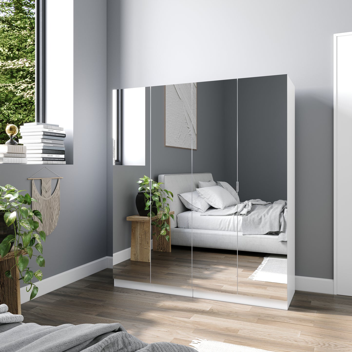 Zoe White Mirrored 4 Door Wardrobe - FurniComp