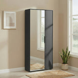 Zurich 2 Door Black Large Tall Mirrored Shoe Storage Cabinet - FurniComp