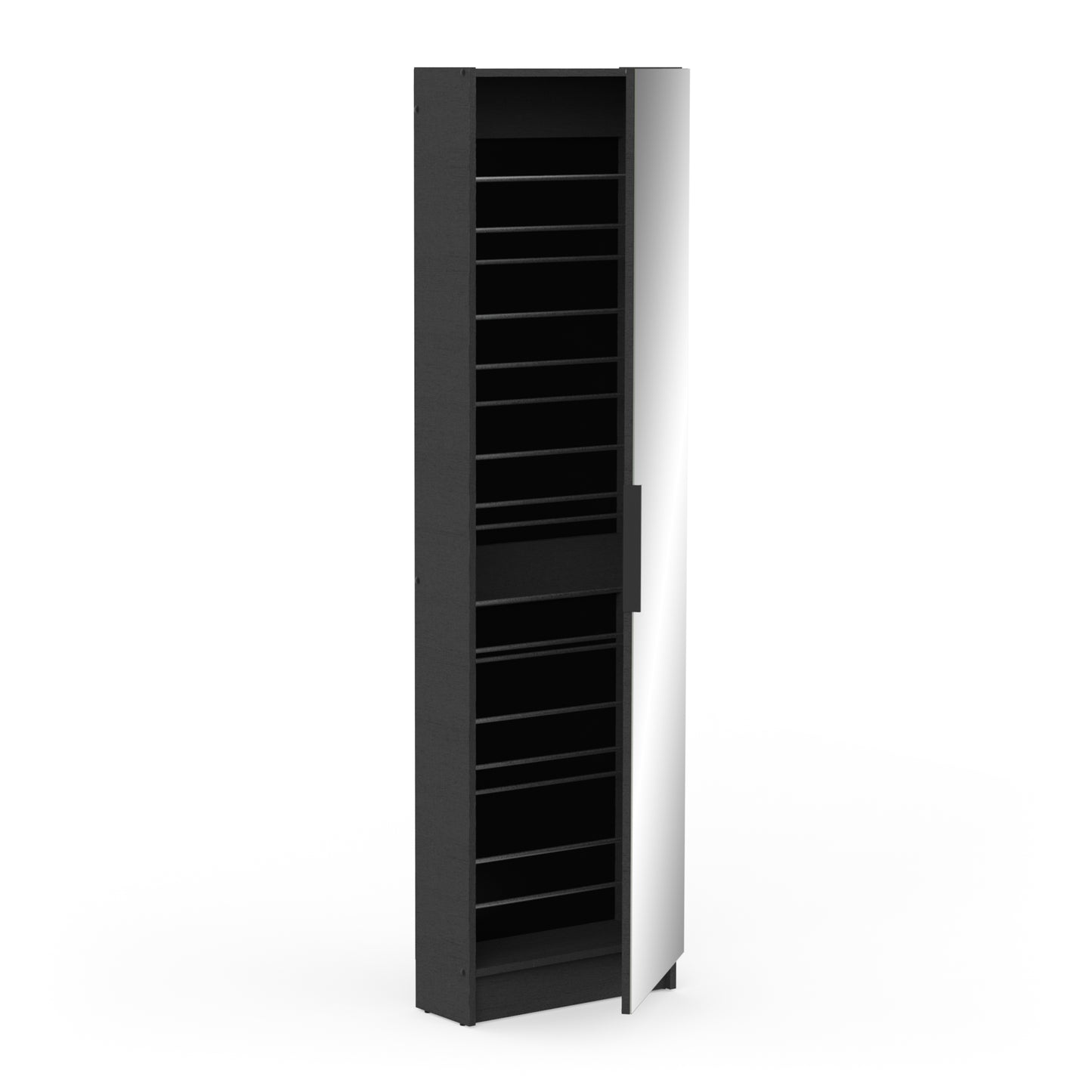 Reflex Matt Black Tall Mirrored Shoe Cabinet - FurniComp