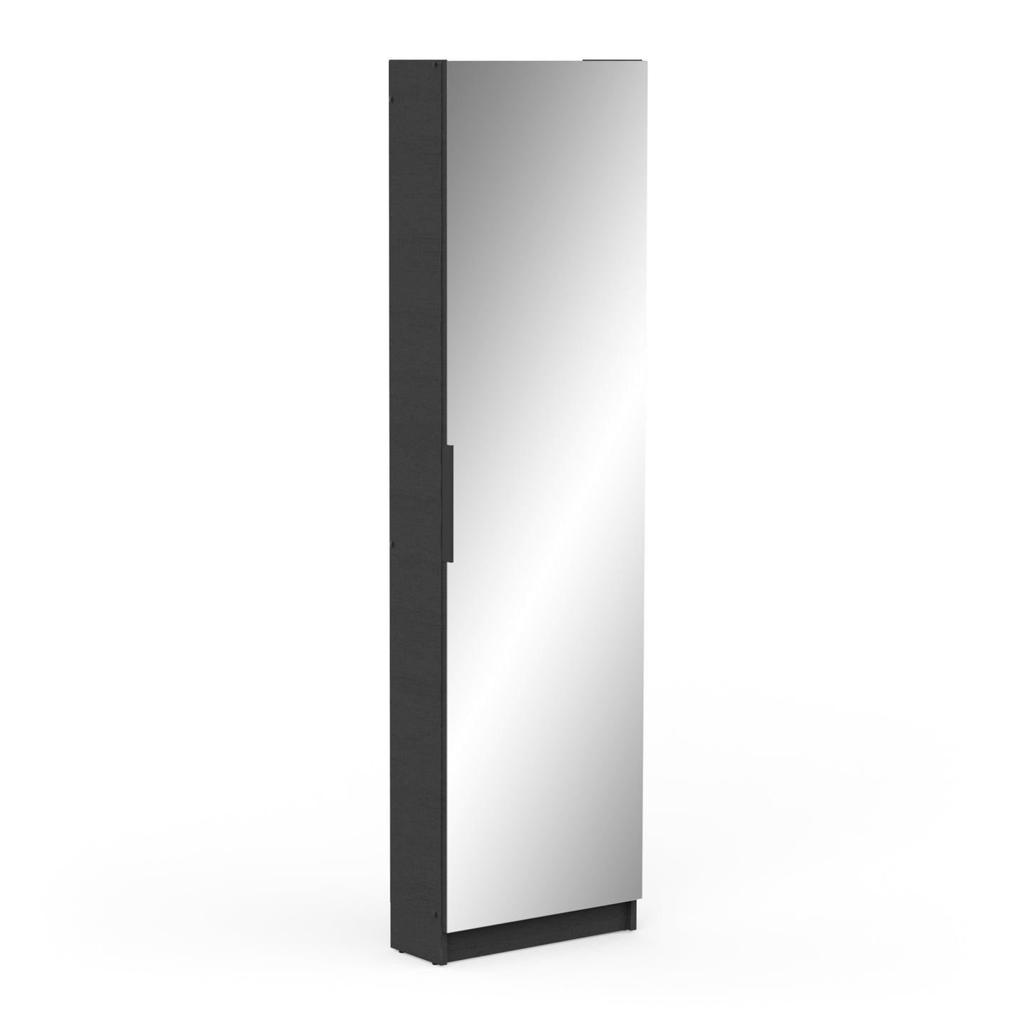 Reflex Matt Black Tall Mirrored Shoe Cabinet - FurniComp