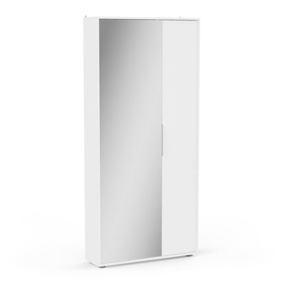 Zurich 2 Door Matt White Large Tall Mirrored Shoe Storage Cabinet - FurniComp