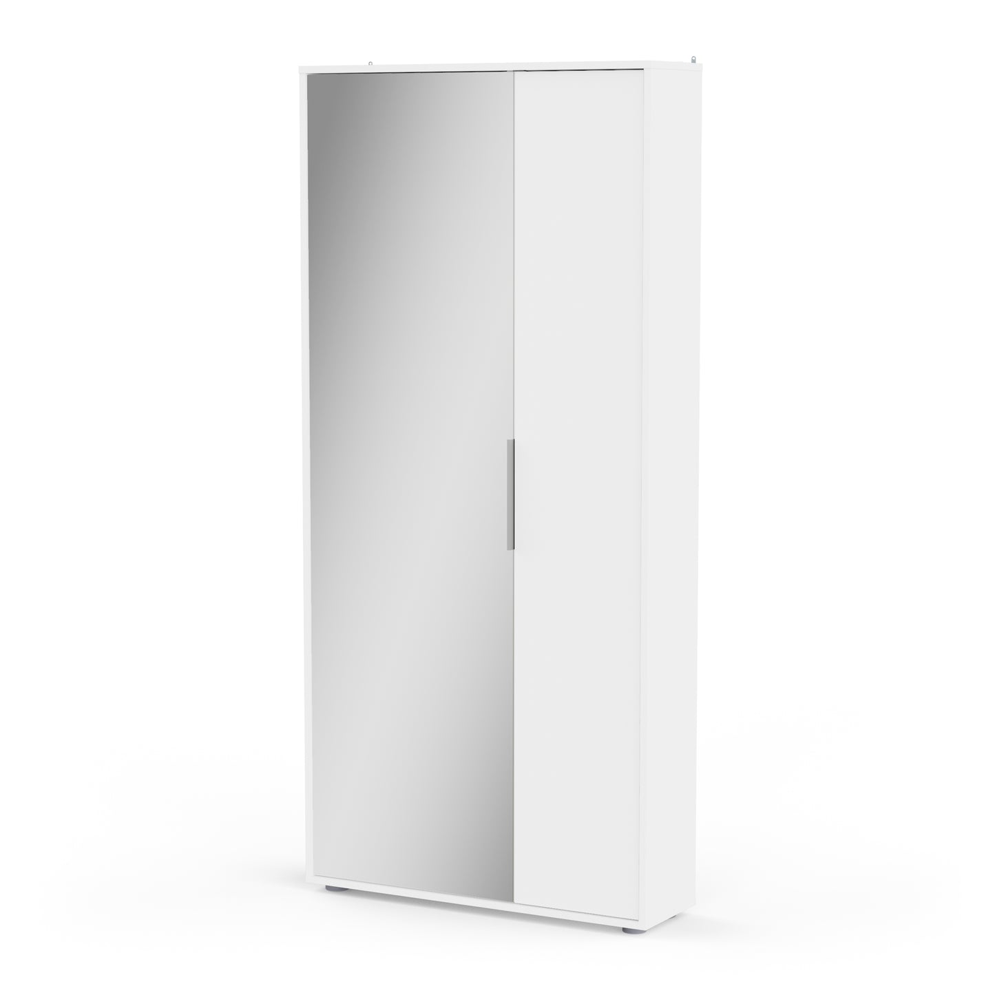 Zurich 2 Door Matt White Large Tall Mirrored Shoe Storage Cabinet - FurniComp