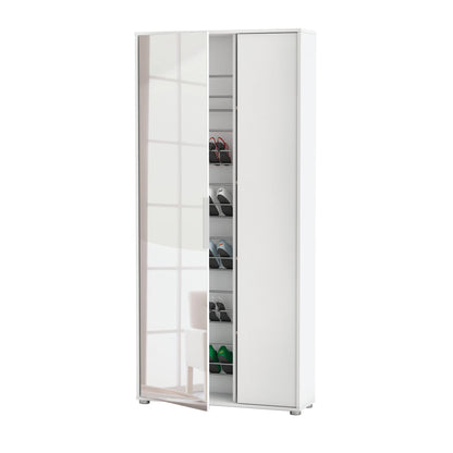 Zurich 2 Door Matt White Large Tall Mirrored Shoe Storage Cabinet - FurniComp