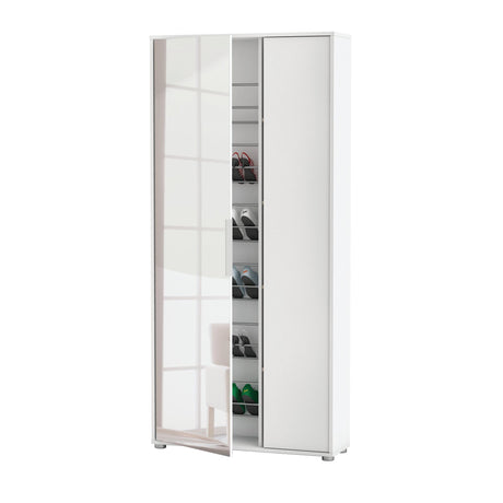 Zurich 2 Door Matt White Large Tall Mirrored Shoe Storage Cabinet - FurniComp