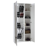 Zurich 2 Door Matt White Large Tall Mirrored Shoe Storage Cabinet - FurniComp