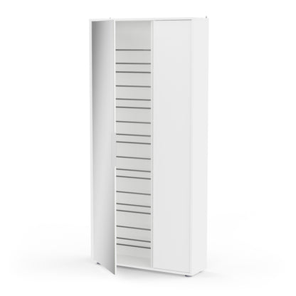 Zurich 2 Door Matt White Large Tall Mirrored Shoe Storage Cabinet - FurniComp