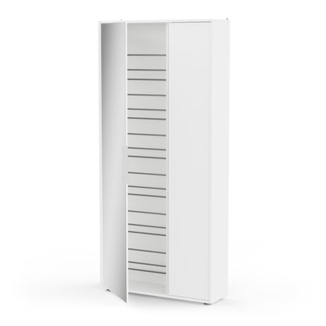 Zurich 2 Door Matt White Large Tall Mirrored Shoe Storage Cabinet - FurniComp