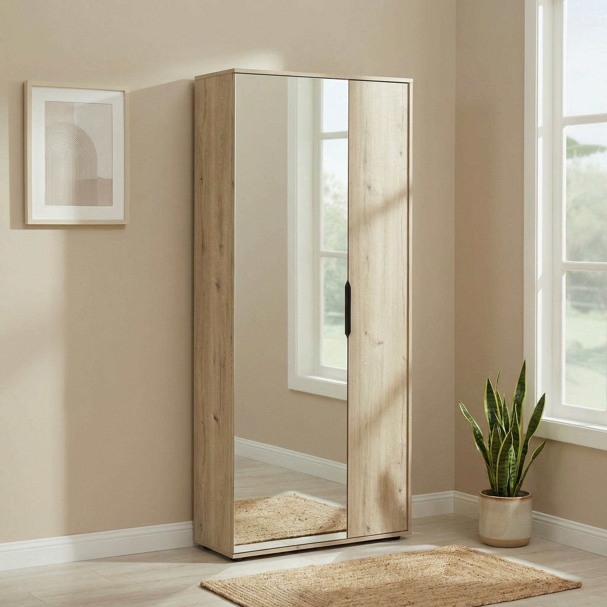 キャサリン Zurich 2 Door Oak Large Tall Mirrored Shoe Storage Cabinet – FurniComp