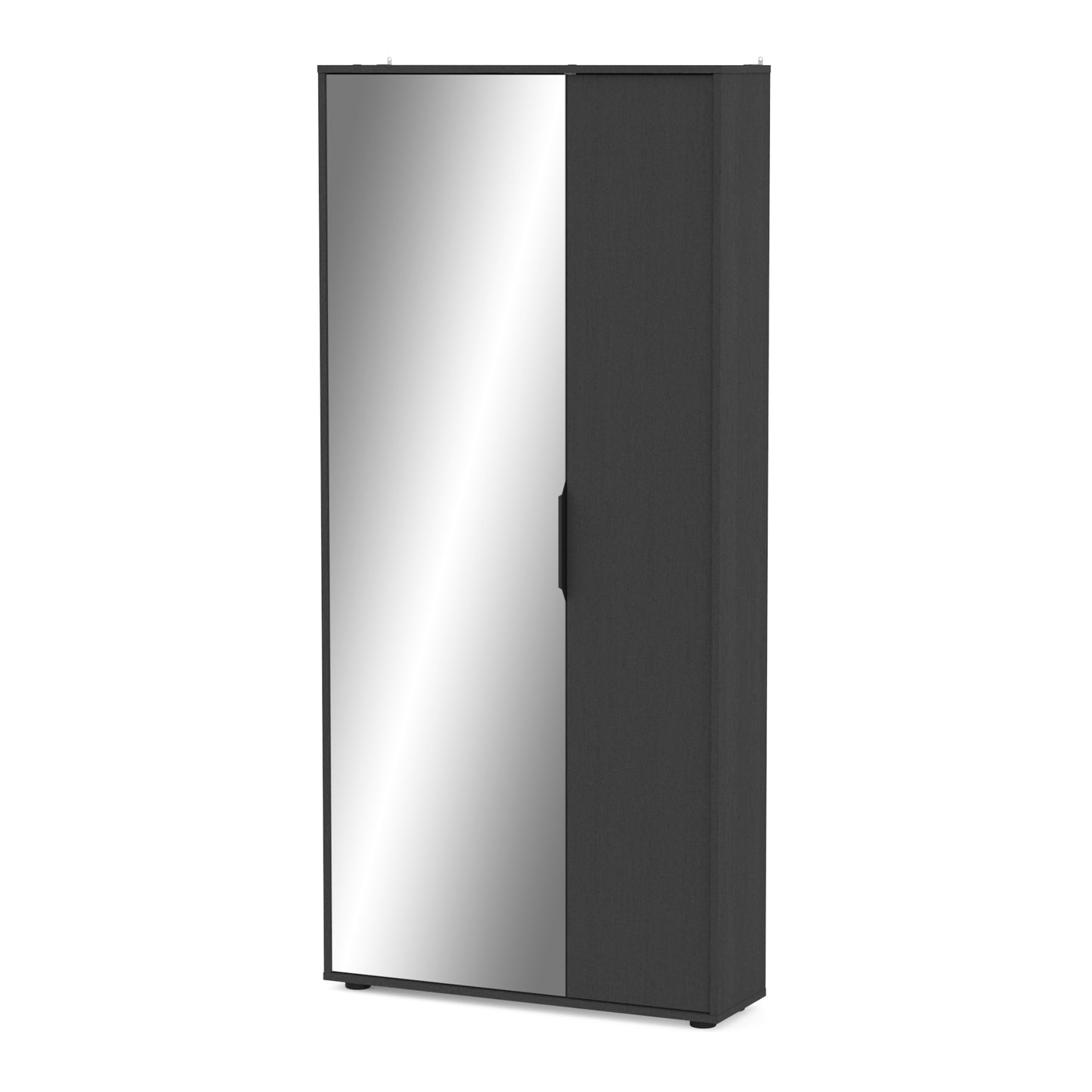 Zurich 2 Door Black Large Tall Mirrored Shoe Storage Cabinet - FurniComp