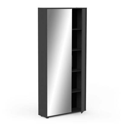 Zurich 2 Door Black Large Tall Mirrored Shoe Storage Cabinet - FurniComp