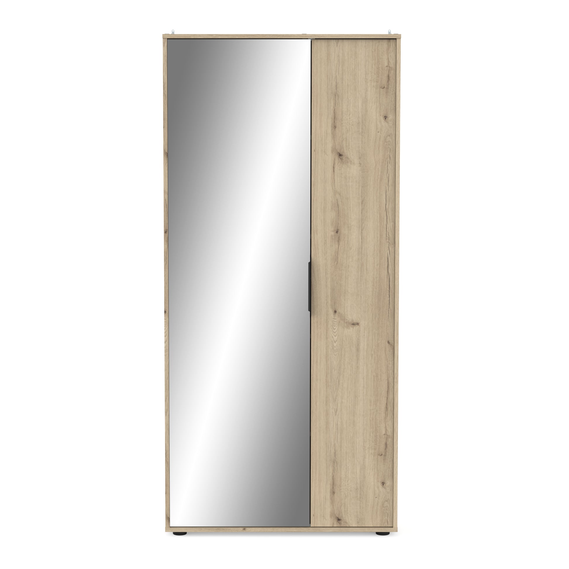 Zurich 2 Door Oak Large Tall Mirrored Shoe Storage Cabinet - FurniComp